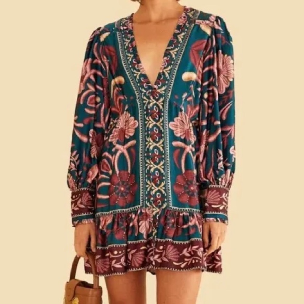 FARM Rio Seasheel Tapestry Mini Dress XS